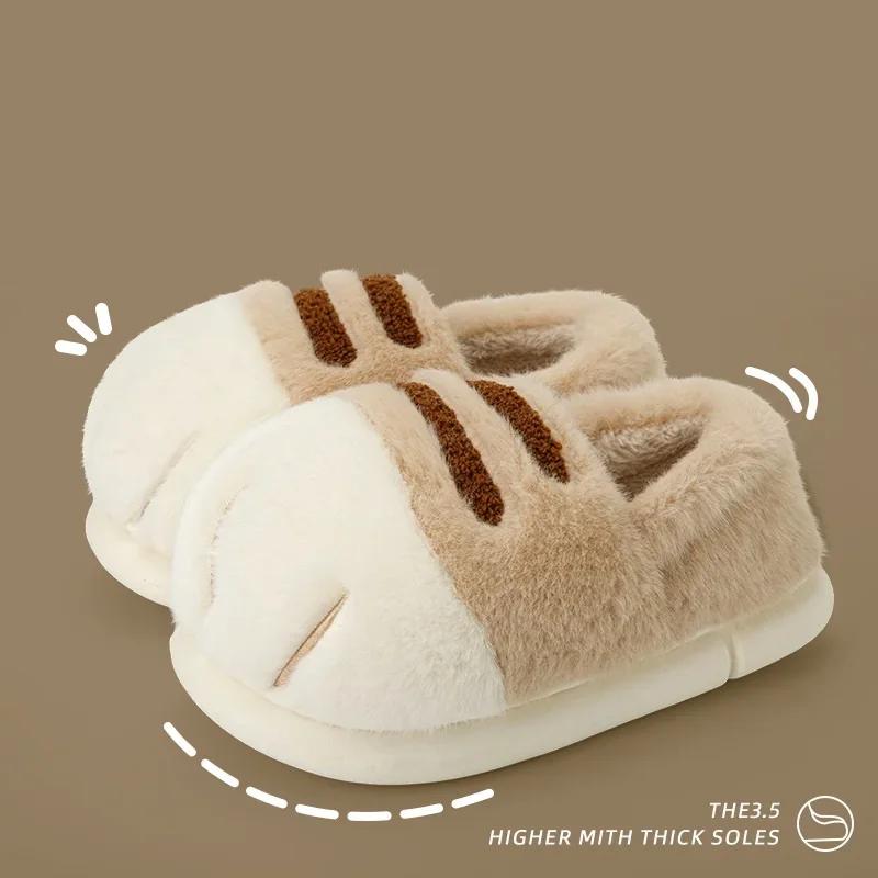

Fashion Winter Animal Claw Slipper for Men and Women Cute Fluffy Fur Loafers Soft and Fluffy Cat Paw Shoe Unisex Indoor Slipper Creative 36-37 легкие хаки