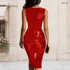 Women Plus Size Asymmetric Ring Strap Sleeveless Floral Printed White Bodycon Midi Dress