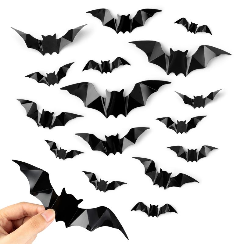 3d Bats Wall Stickers 4 Sizes Halloween Decorative Decals Wallpaper For Walls Doors Glass Tiles