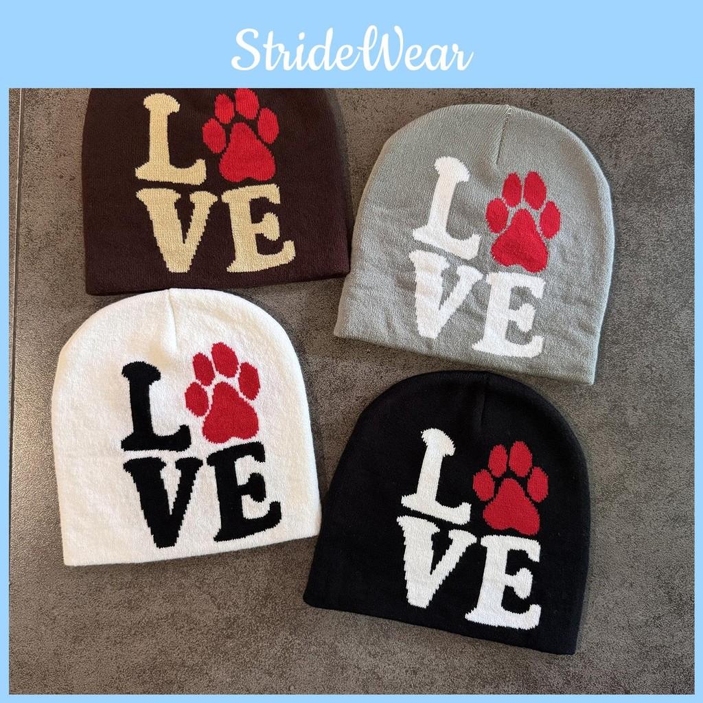 Paw Dog Letter Pattern Neutral Casual Warm Knitted Hat For Fall Winter And