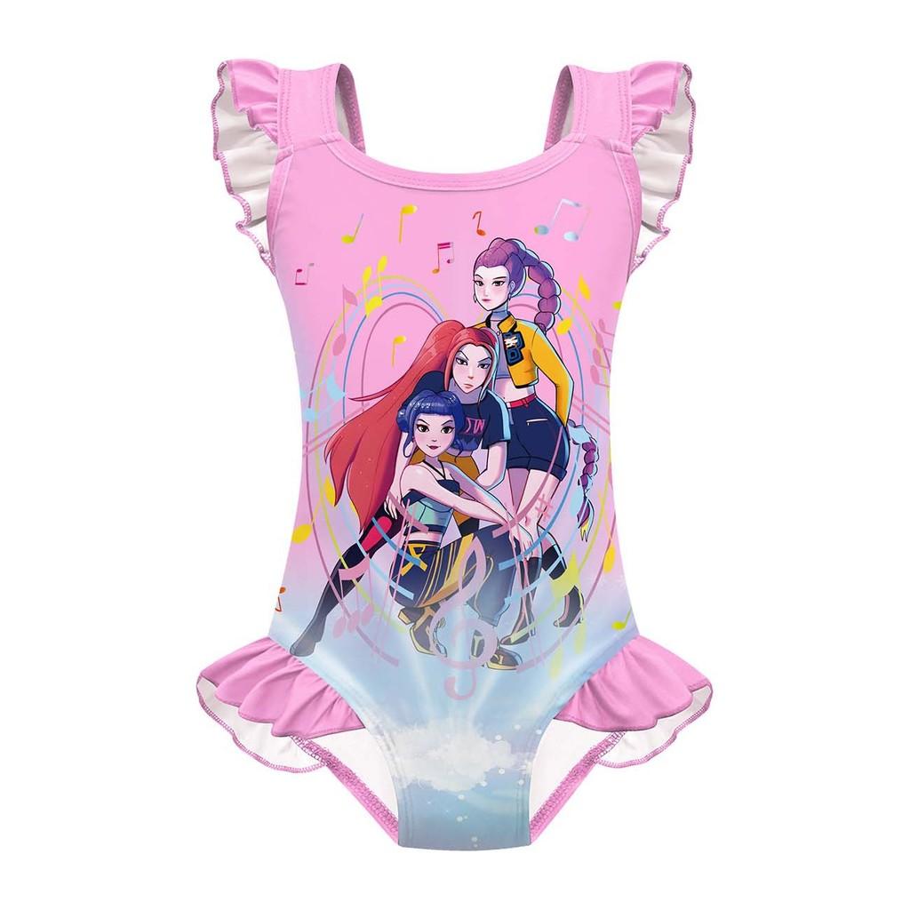20827 Детский Девочки KPOP Руми Мира Зои Принт Оборки Цельный Купальник Купальные Костюмы 100cm розовый