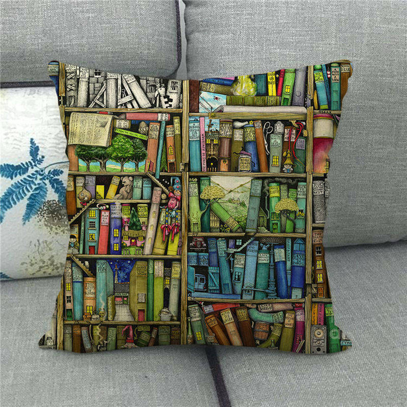 Watercolor Library Oil Painting Digital Printing Short Plush Pillow Covers For Car Sofa Office Cushion Cover Home Goods 60X60Cm