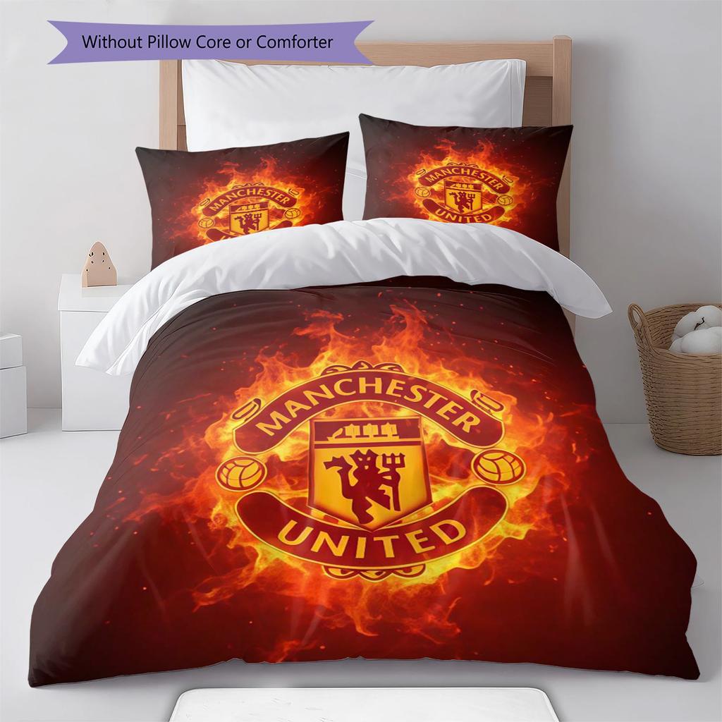 Man Utd Bedding Quilt Set Quilt Cover Pillowcase Home Decoration Birthday Gift (1 * duvet cover + 2 * pillowcase, without core)