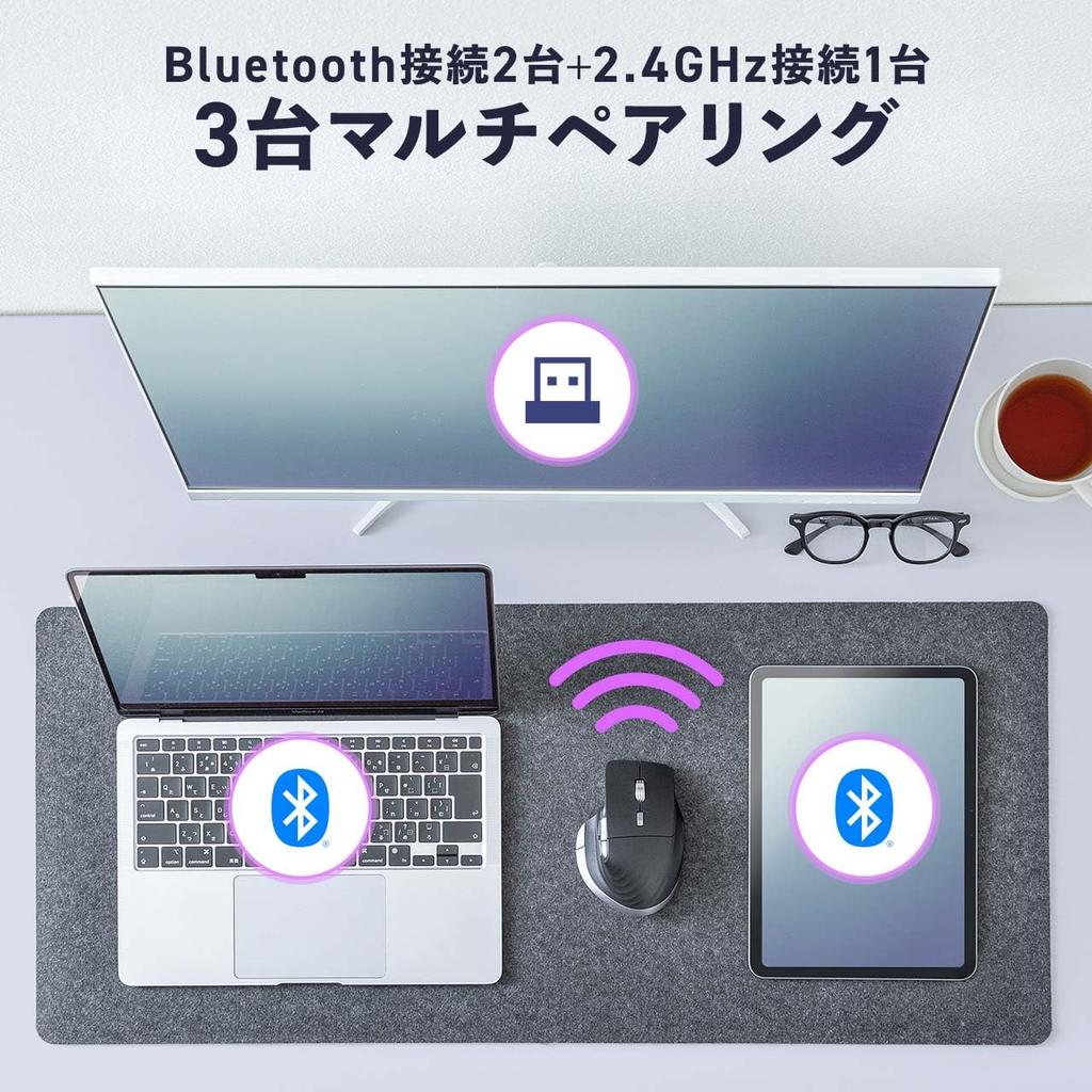 Sanwa Direct Wireless Bluetooth Side 5 Silent Rechargeable Mouse, High-Speed Scrolling, Wheel, Buttons, Operation, Multi-Pairing, (Model 400-MAWB220)