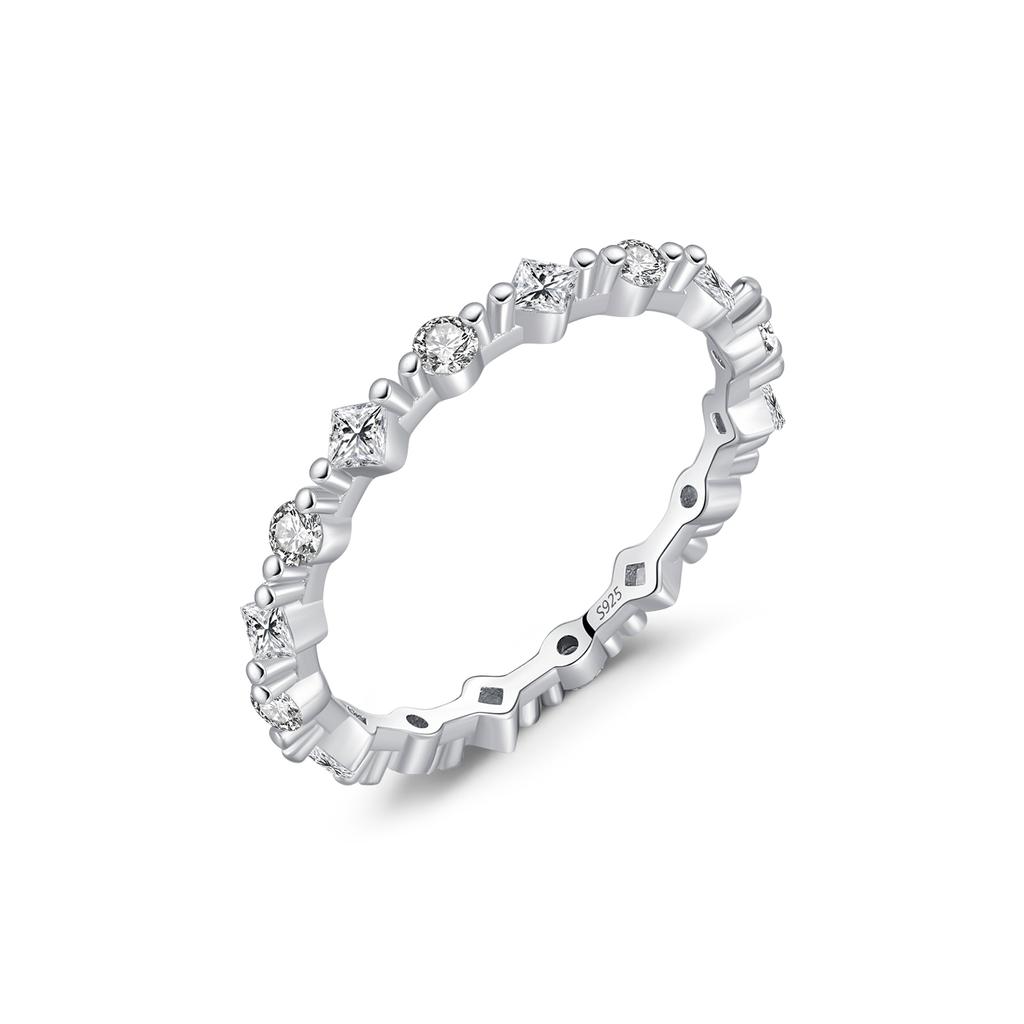 MODIAN 925 Silver Trendy Delicate Square Round CZ Stacking Slim Eternity Band Rings For Women Fine Jewelry Gifts