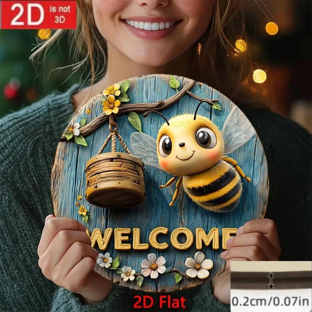 2D Flat Bee Welcome Metal Sign – Beekeeper Gift Home Decor