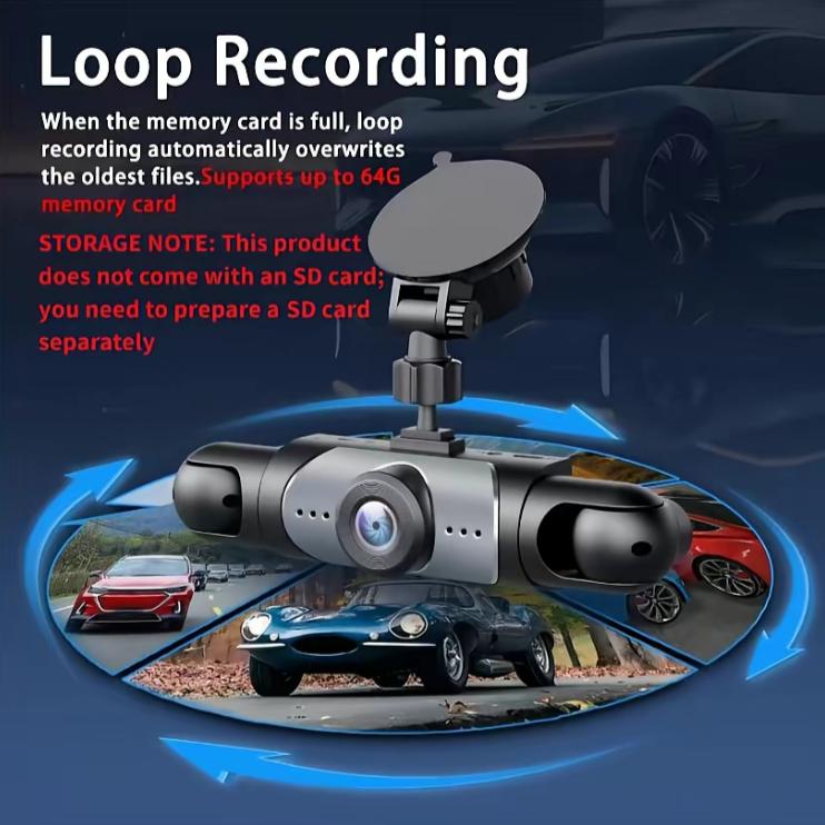 4 Channel Car Dash Cam.1080P Car DVR with 64GB Memory Card.Plug and Play,with Night Vision,24 Parking Mode Car DVR Front Rear Left And Right dashcam