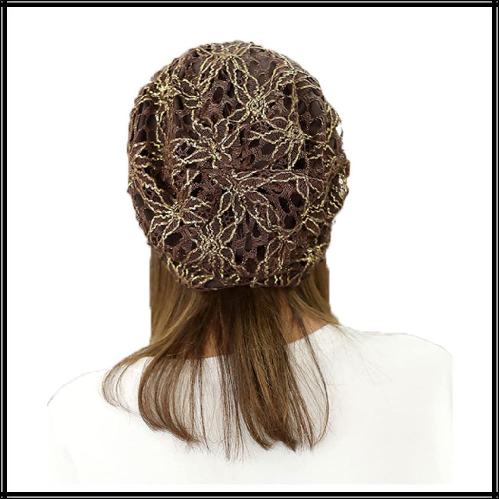 Knit floral mesh simple CA534 [White Fang] hat, pattern, cap, design, women's (khaki)