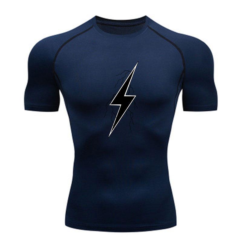 Heren Lightning Grafisch Compressie Trainingsshirt Snel Zweetafvoerend