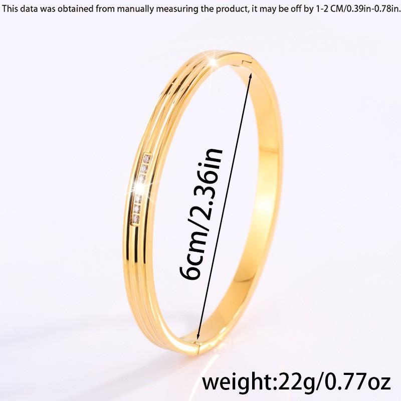 Minimalist Zircon Inlaid Triple Groove Stainless Steel Fashion Beaded Bracelets Elegant Gold Plated Bangle 17.5cm&Stainless Steel