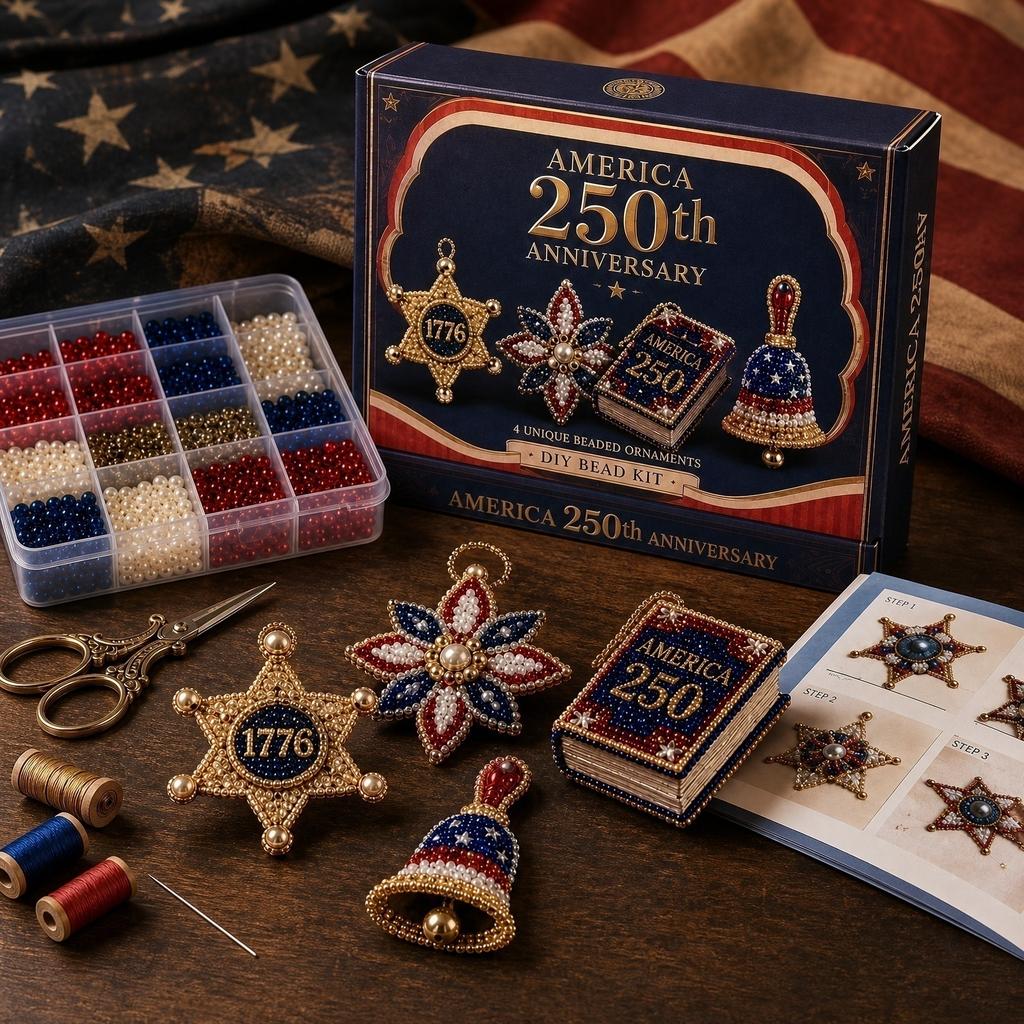 Handmade DIY Bead Kit for 250th Anniversary Commemoration with Beads Thread Tools and Instruction Guide for Ornament Crafting