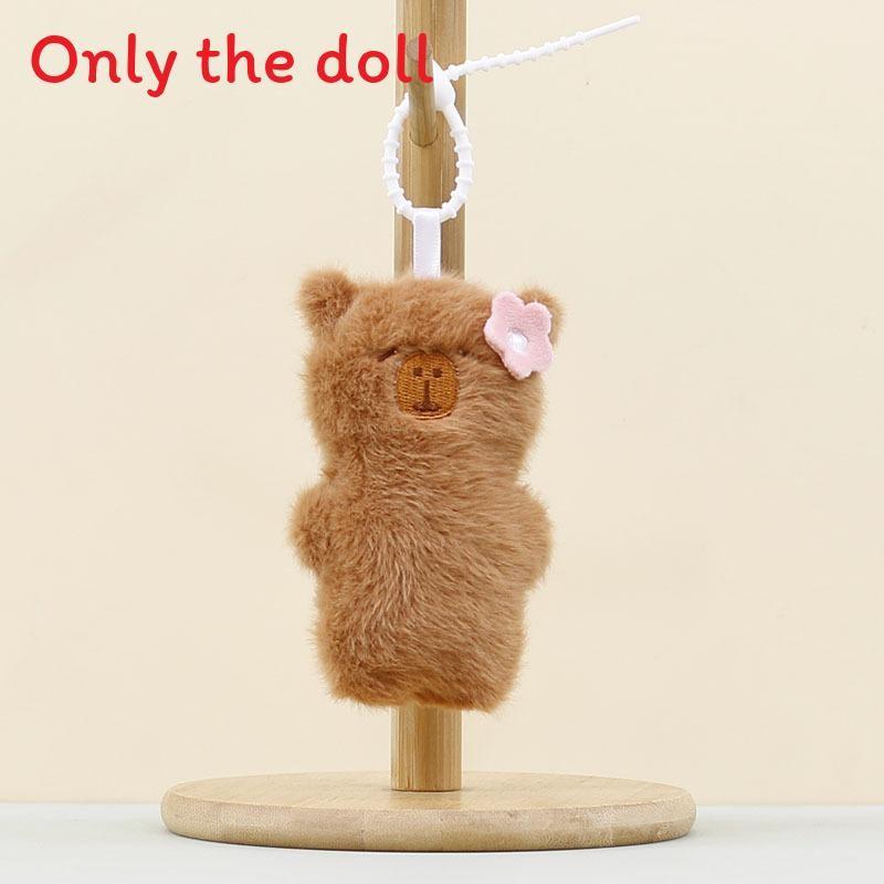 Plush Animal Keychain With Straw Bear And Capybara Designs For Kids And Gift Enthusiasts