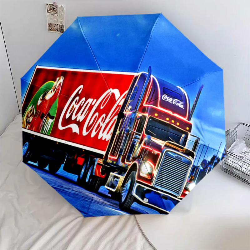 1PC Coca-cola Christmas Delivery Automatic Umbrella - Suitable Travel Outdoor Portable Umbrella Birthday Gift Daily Essentials