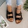 One-word buckle slippers women's new women's shoes large size wear thick-soled cork beach cool slippers
