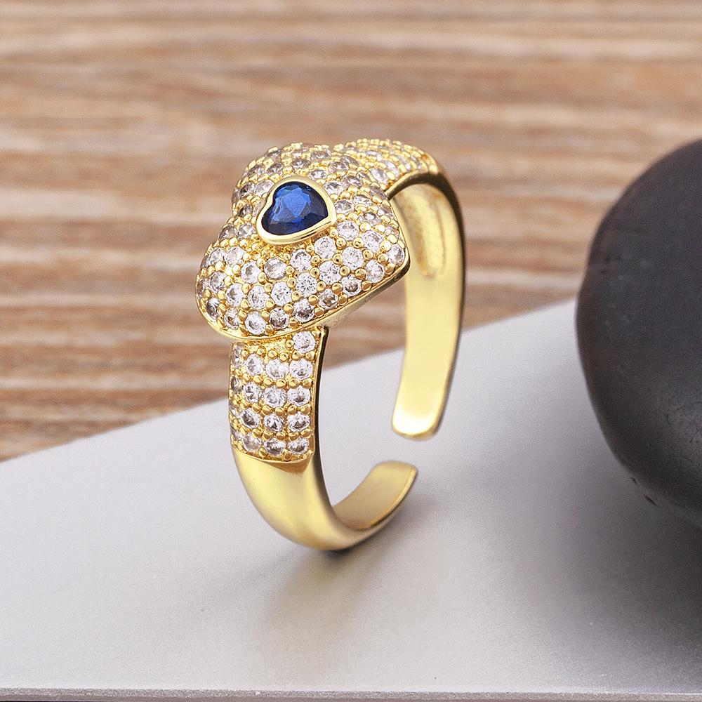

Nidin Charm Heart Shaped Inlaid 3 Colors Crystal Zircon Ring Women s Light Luxury Design Jewelry Wedding Party Exquisite Gifts темно-синього кольору