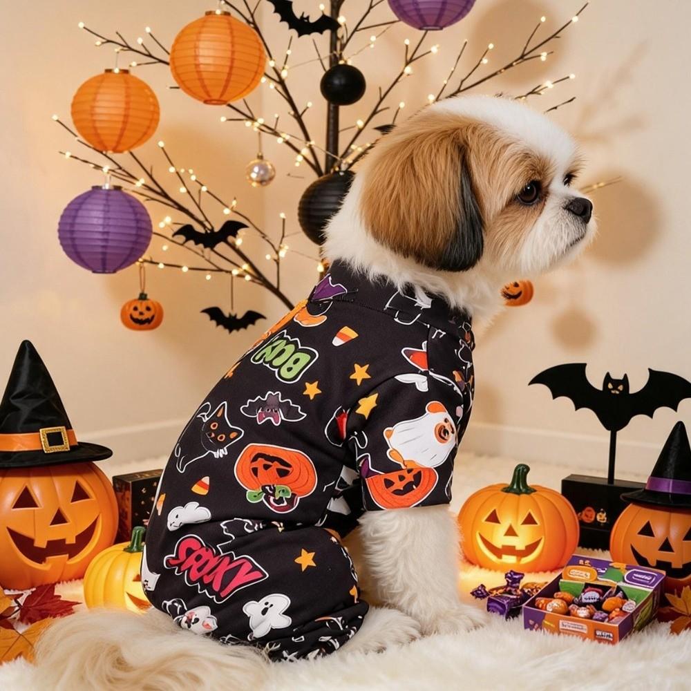 Cartoon Halloween Dog Jumpsuit Soft Ghost Pumpkin Dog Sleepwear Indoor Casual Wear