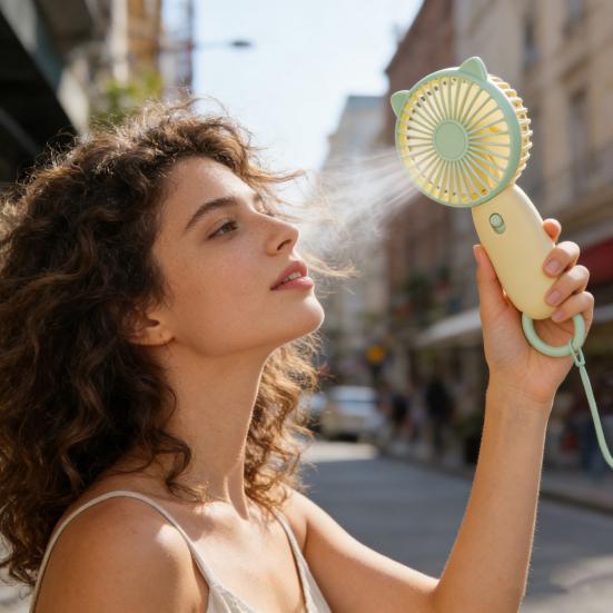 Animal Horn Mini Handheld Fan with Hanging Loop Speed Adjustable Cat Ears Cooling Fan Quiet Summer Travel Outdoor Portable Personal Fan