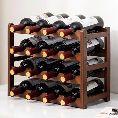 Bamboo Wine Rack Holder Bar Cabinets Stackable Storage Cube Tabletop for Champagne Multilayer DIY Assembled Natural Wood Bottle Holder for Kitchen
