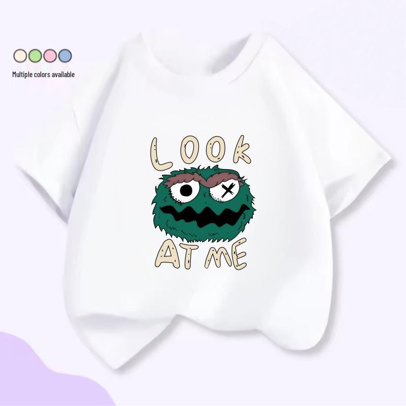 Cartoon One-Eyed Monster T-Shirt - Summer Casual Cotton Top, Round Neck, Short Sleeve for Kids