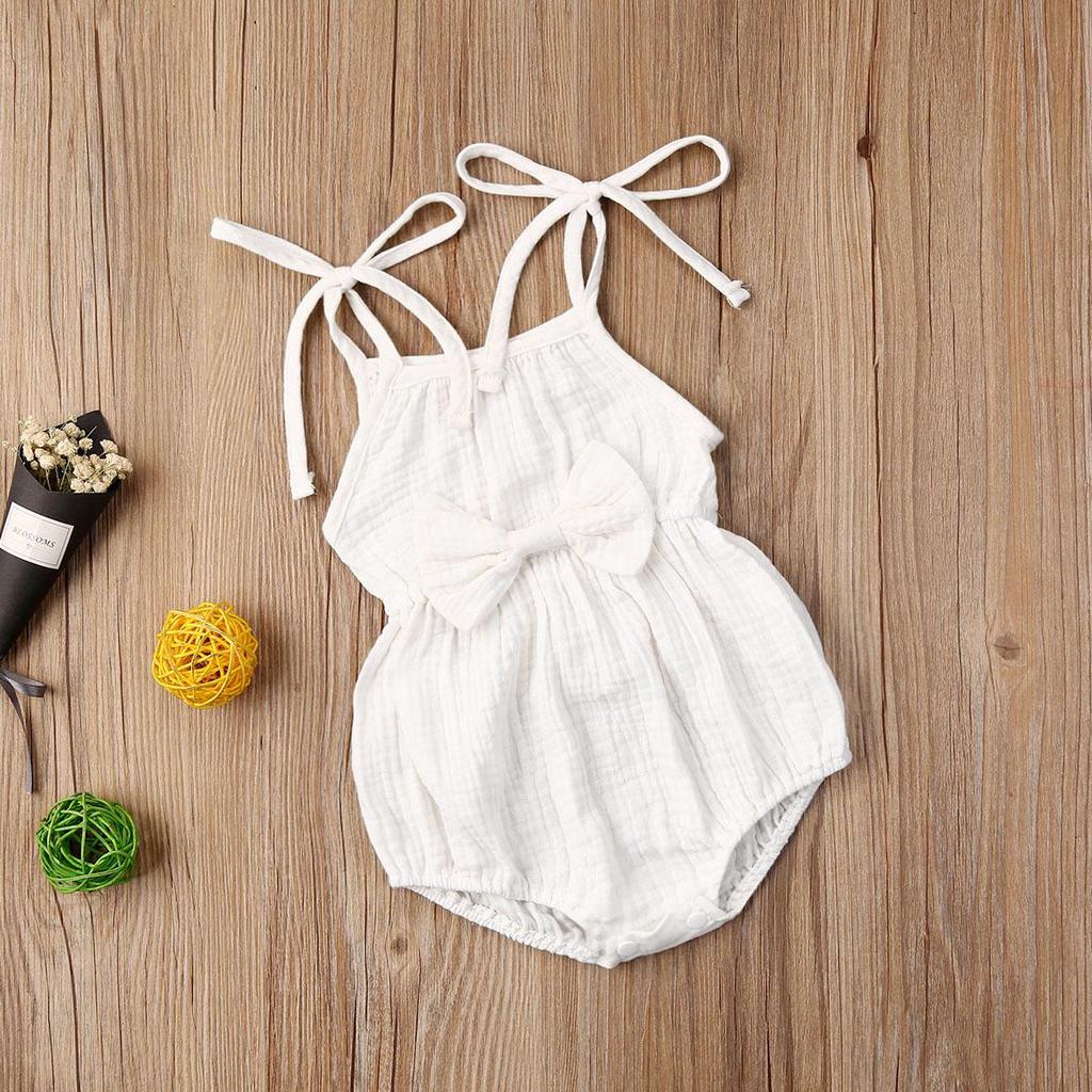 Baby Girls Bodysuit Solid Romper Jumpsuit Outfit Summer Bowknot Newborn Kids Infant Clothes