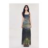 Tie-dye Suspender Dress Women Summer New Design Temperament Mesh Slim Long Skirt
