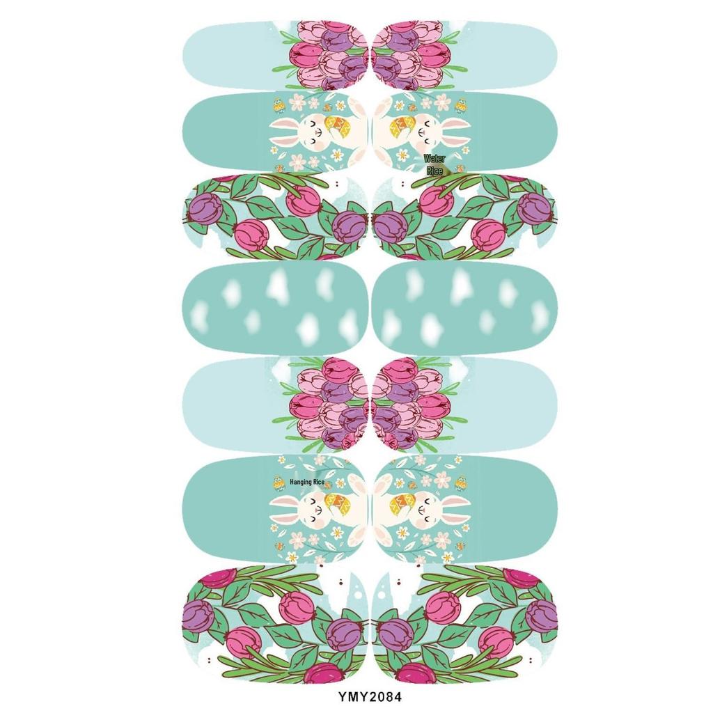 Easter Cute Rabbit Flower Nail Art Stickers - Full Cover, Waterproof, Long-lasting (YMY2073-2084)