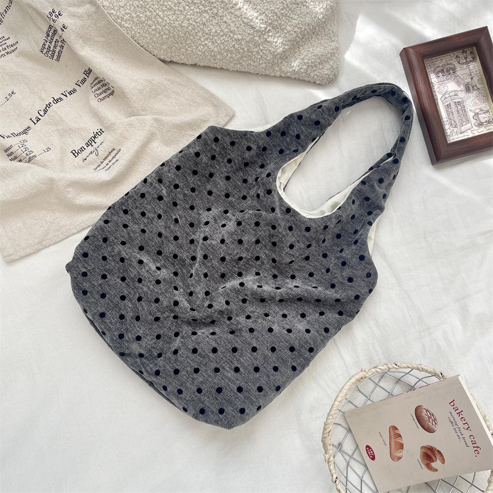 

1 холщовая сумка в горошек женская новая бархатная сумка через плечо большой вместимости простая повседневная сумка для поездок на работу женская темно-серого