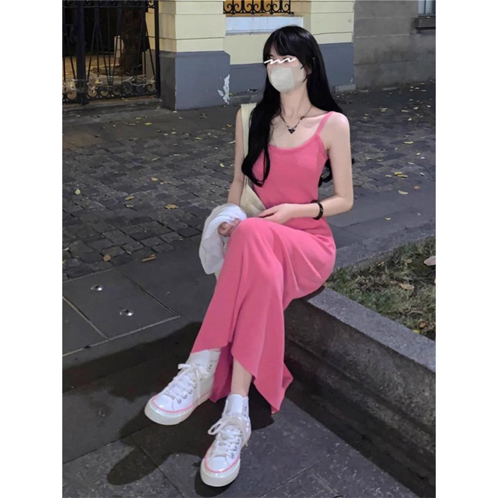 Women's Suspender Pink Dress Women's Summer New Outer Wear Spice Girl Chic Waist Slim Fit Inside Temperament Dress