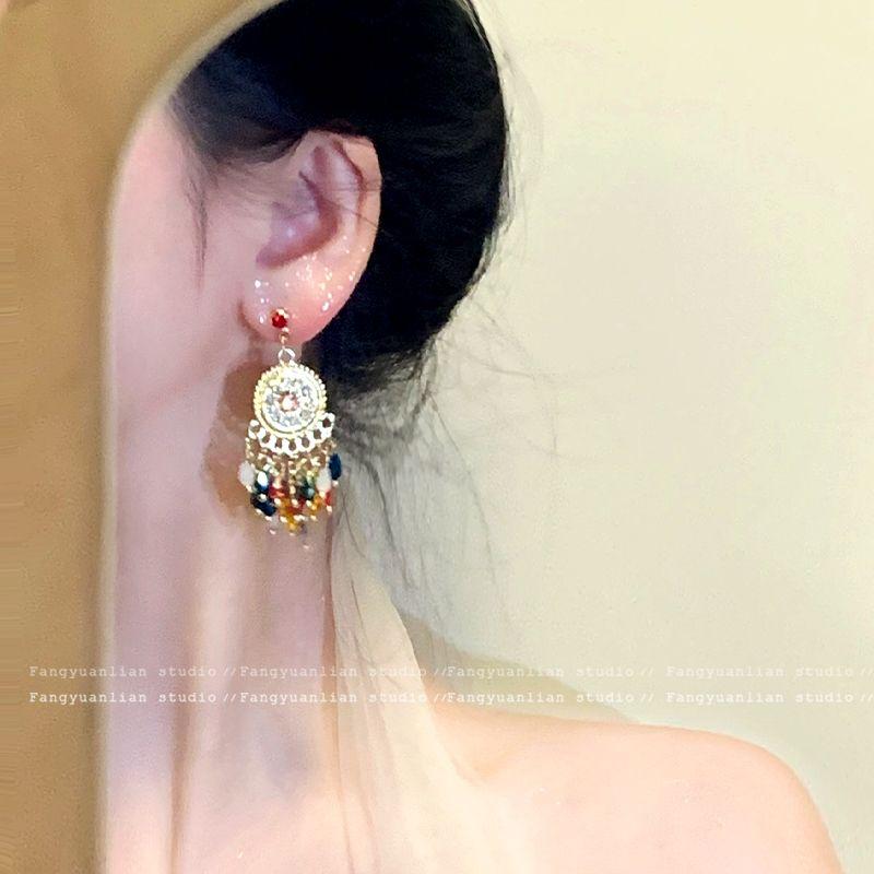 

Miao S Girl Super Fairy New Chinese Style Color Beaded Tassel Earrings for Women Retro Ethnic Style Ear Studs Ear Clip Earrings