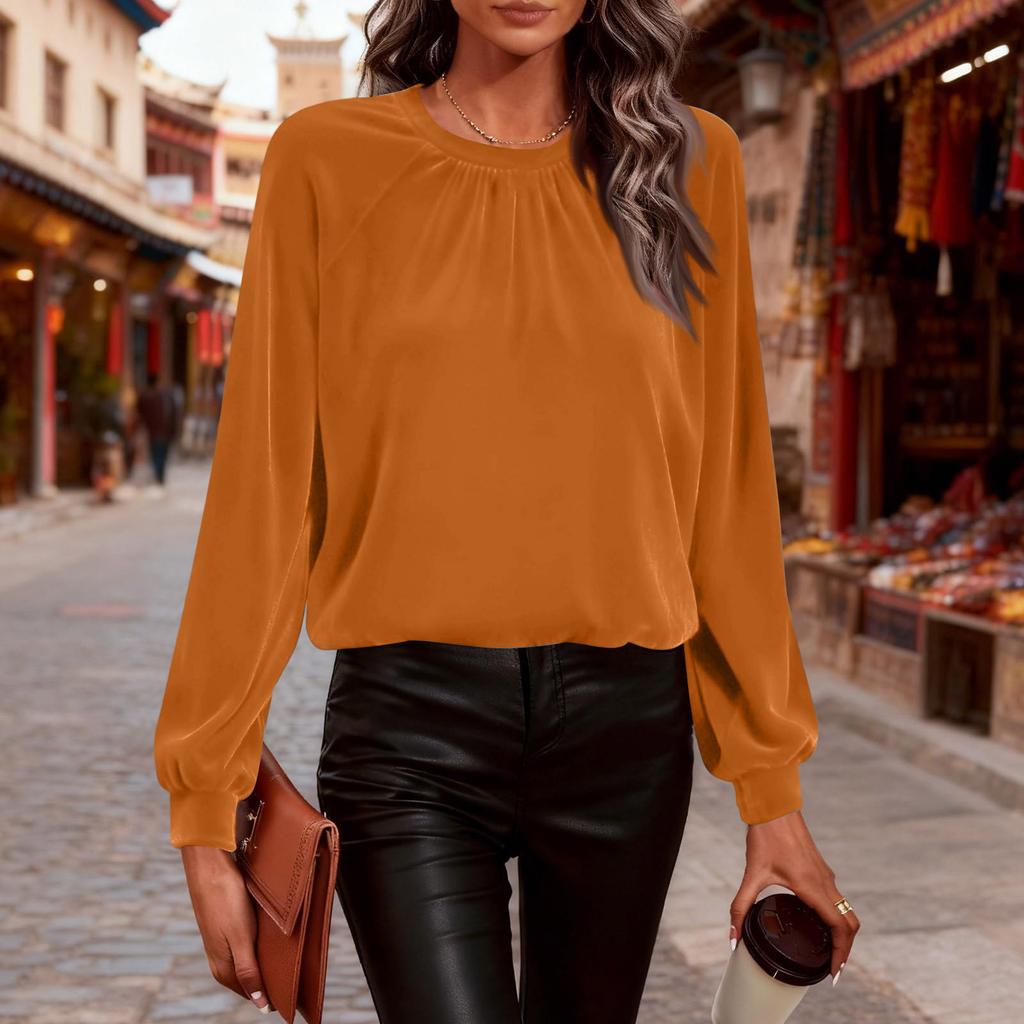 Damen Klassischer Rundhals Lässige Oberteile Langarmshirts Tops