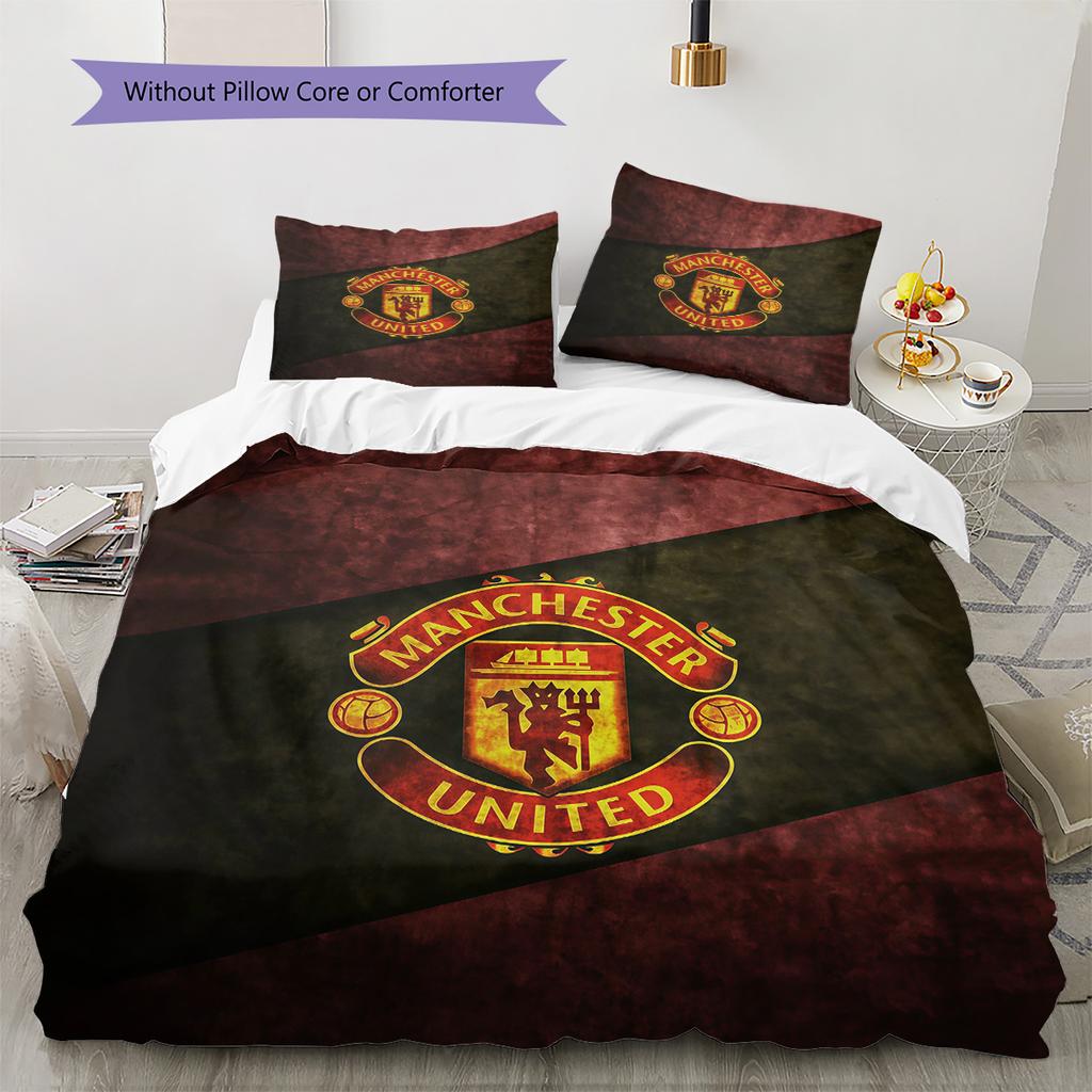 Manchester United F.C Vzorovaná Sada Povlečení a Prošívaná Přikrývka Domácí Dekorace Dárek (1 * povlak na peřinu + 2 * povlak na polštář bez jádra).xwn
