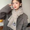 Cute Bear Embroidered Scarf New Winter Women's Wool Warm Knitted Versatile Scarf Korean Atmosphere
