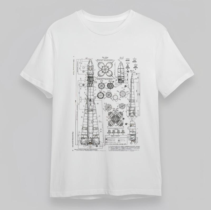 

Men s Classic T-Shirt Rocket Blueprint Technical Sketch Cotton Plus Size Tee 3XL