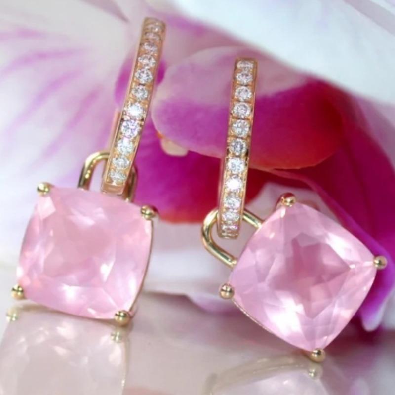 Elegant Square Princess Cut Pink Synthetic Zirconia Dangle Earring Women's  Sparking Wedding Pendant Jewelry Accessories