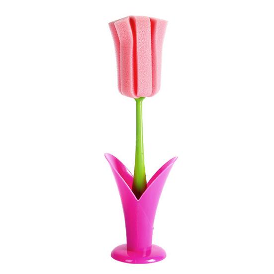 Cup Brush Tulip Shape Ergonomic Handle Cleaning Brush Scratch-Free Sponge Brush Decorative Vase Cleaner