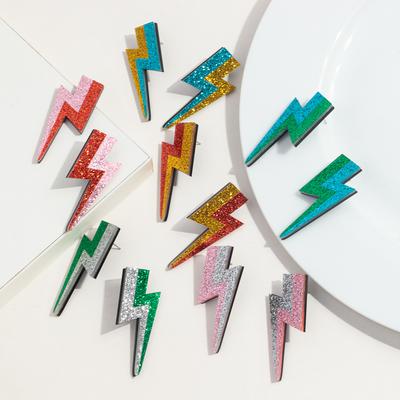 New Creative Acrylic Stud Earrings for Women Funny Glitter Multicolor Lightning Drop Earring Punk Trendy Jewelry Gift