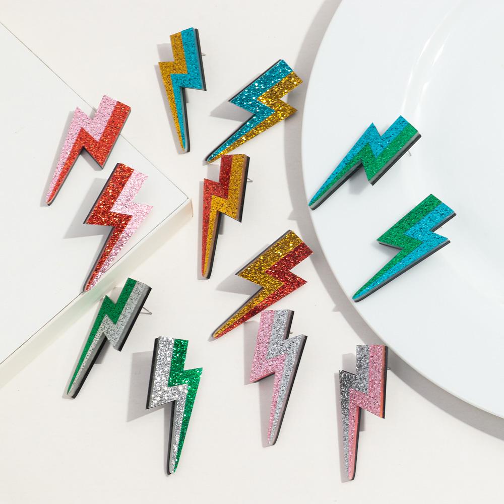 New Creative Acrylic Stud Earrings for Women Funny Glitter Multicolor Lightning Drop Earring Punk Trendy Jewelry Gift