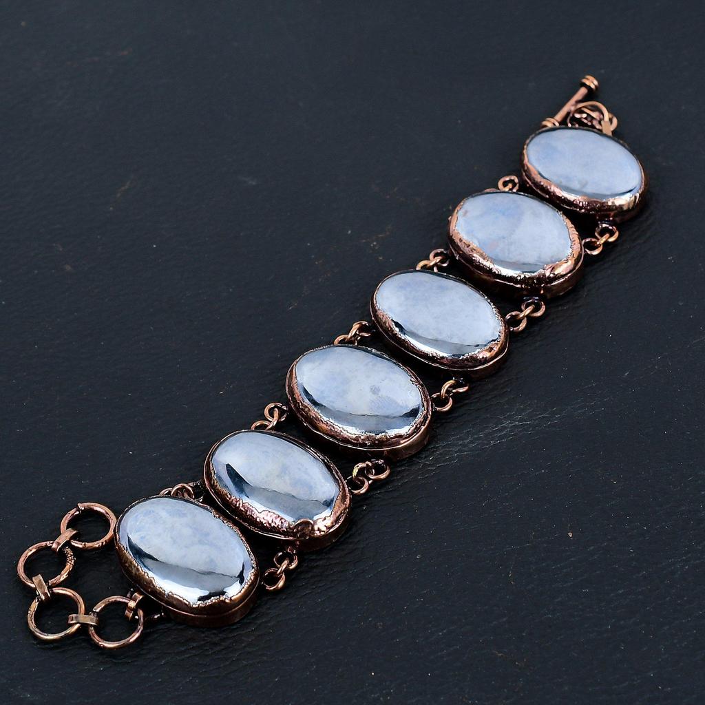 Shungite Gemstone Bracelet, Copper Electroformed Handmade Designer Bracelet Jewelry, Adjustable Chain Bracelet Gift For Women