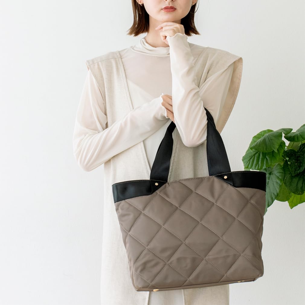VITAFELICE Women's Quilted Nylon Tote Bag inb-90056z (Mocha)