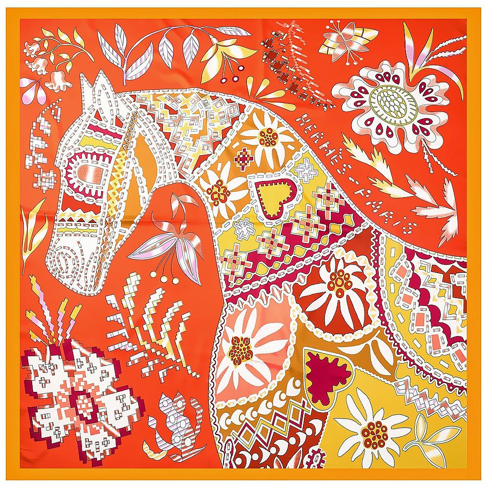 Elegant 130*130CM Luxury Brand Big Size Animal Print Scarf Women Square Twill Silk Scarf Flower And Horse Scarf Shawl