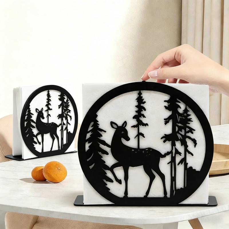 Living Room Bedroom Vertical Iron Art Deer Tissue Box Creative Simple Black Home Decor Tissue Storage Napkin Box