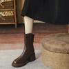 Coarse heel short boots women's spring and autumn single boots brown platform Martin boots women's British style 2025 new women's boots medium boots