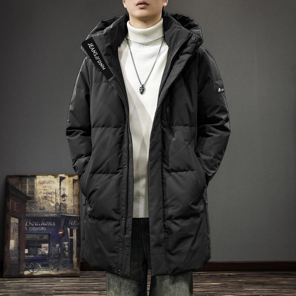 Men's 2025 Winter Hooded Down Jacket, 90% Duck Down, Mid-length, Warm H-Shaped Trendy Coat