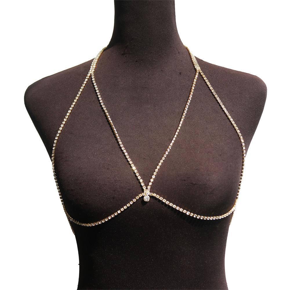

Fashion New Rhinestone Hollow Chest Chain Sexy Simple Neck Water Drop Chest Chain Accessories Bikini Body Chain