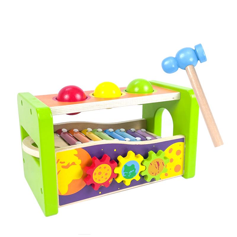 Children s Wooden Rainbow Music Table with Xylophone & Whack-a-Mole Toy