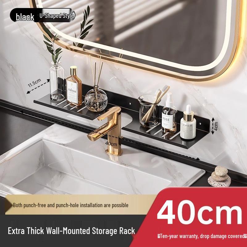 No-Drill Wall-Mounted Bathroom Shelf for Mirror, Faucet, and Vanity