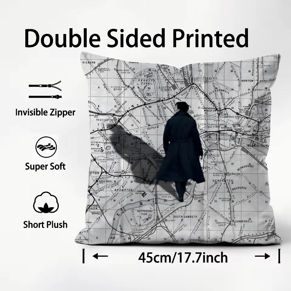 TV S-Sherlock H-Holmes Classic Cushion Cover Pattern Printed Pillowcase for Living Room Sofa Cushion Cover & Bedroom Decor