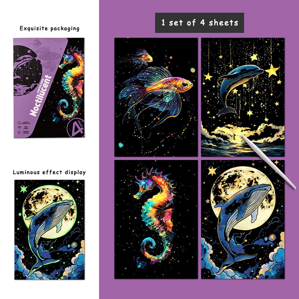 4 pcs A5 light scratch drawings, adult colorful scratch paper, student creative toy scratch drawings фиолетовый