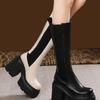 Fashion 2025 Autumn and Winter New Chunky Heel Long-thigh Boots Color-block Small Women's Fashion Knee-high Boots