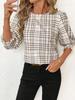Brown and White Checked Mid-Sleeve Shirt with Ruffle Cuff Detail